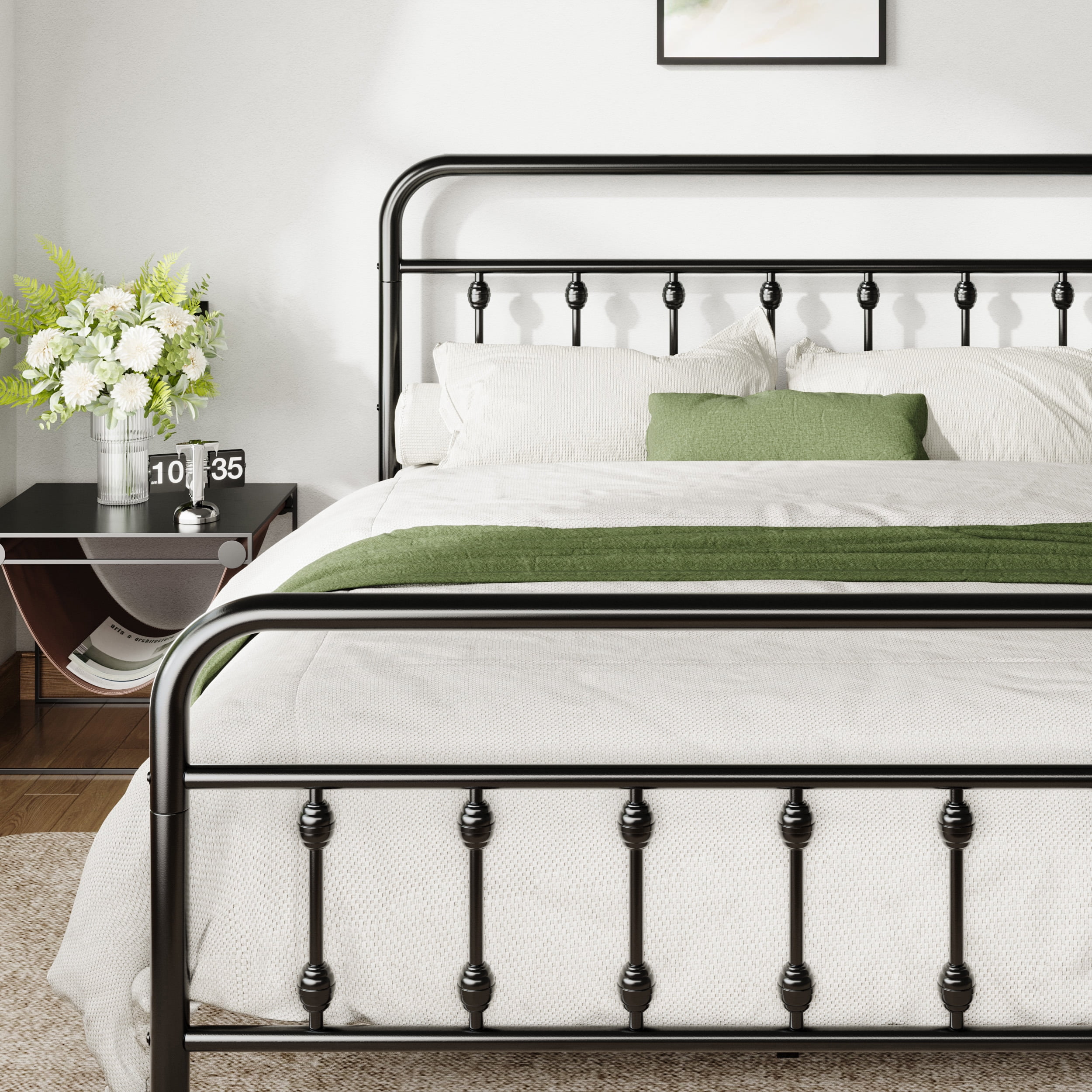Allewie Full Metal Platform Bed Frame with Vintage Pattern Headboard/Footboard, No Box Spring Needed, Black