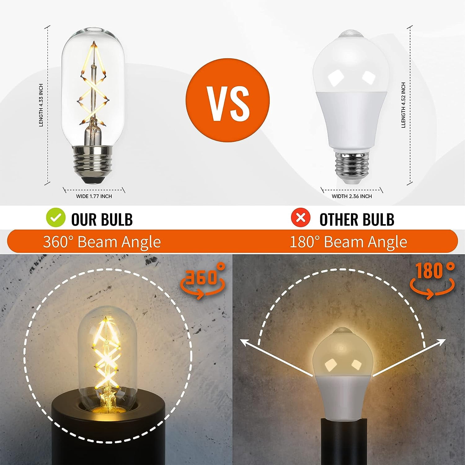 OMED Fishbone LED Filament Vintage Edison Light Bulbs, T45/T14 E26 4W Antique Tubular Light Bulbs 40 Watt Equal, 400LM 2700K Soft White Spiral Retro Tube Light Bulbs, Clear Glass, 6 Pack
