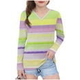 thumbnail image 2 of Piuwrlz Kids Long Sleeve Shirts Girls T-Shirts Printed Stripe V-neck V-neck T Shirt Tops Yellow Size 13 Years, 2 of 8