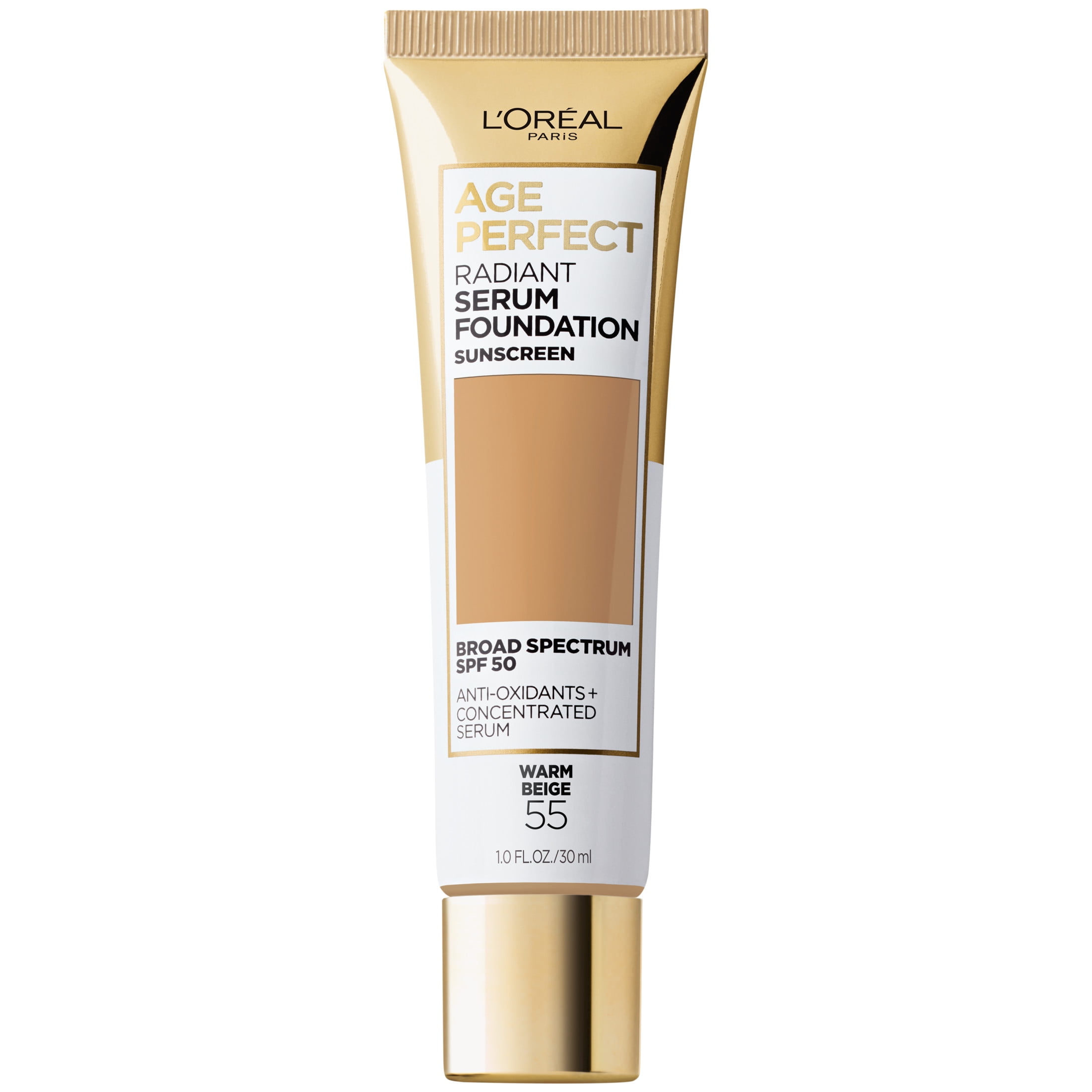 (3 pack) L'Oreal Paris Age Perfect Radiant Serum Foundation Makeup, 55 Warm Beige, 1 fl oz