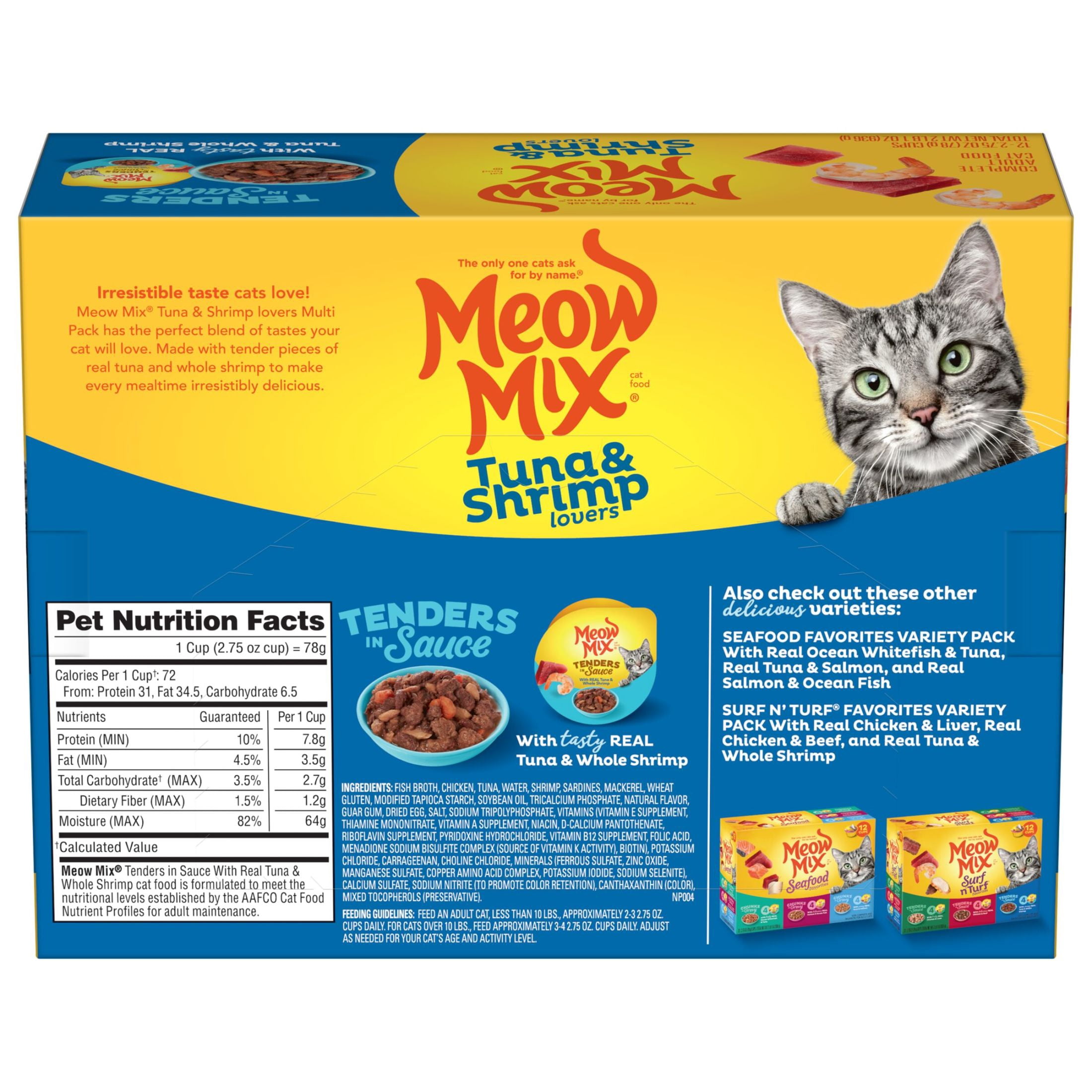 Meow Mix Tenders in Sauce with REAL Tuna & Whole Shrimp, Wet Cat Food, 2.75 oz Cup, 12 Pack