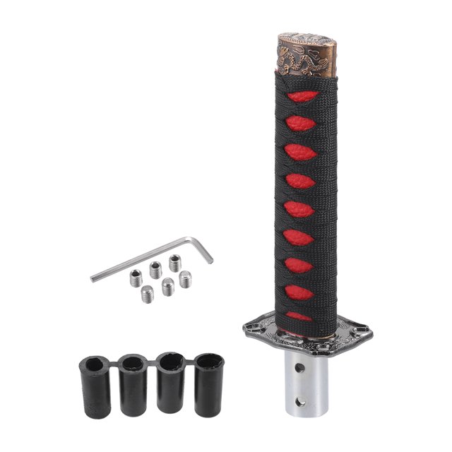 Kit de perilla de cambio de marchas Unique Bargains, 20 cm con 4 adaptadores para vehículos automáticos y manuales, tono de hierro plateado y rojo