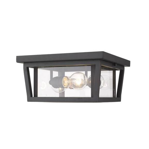 Z-Lite Seoul 3 Light Clear Glass Aluminum Outdoor Flush Mount in Bronze