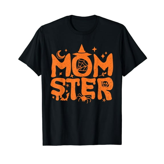 Halloween Momster Shirt Women Funny Halloween Mom Costume Crew Neck Black T-Shirt