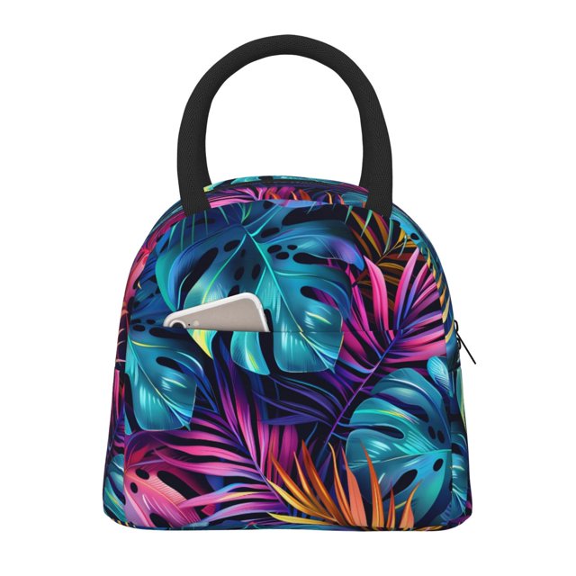 Disketp Colorful Tropical Leaves Bolsa Térmica para Almuerzo, Lonchera con Abertura Amplia y Gran Capacidad, Organizador Reutilizable para Mujeres, Hombres y Adultos