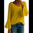 thumbnail image 3 of Blusa de Mujer con Volantes, Mangas 3/4, Cuello en V, Informal, para Negocios, y Verano Amarillo XL, 3 of 6