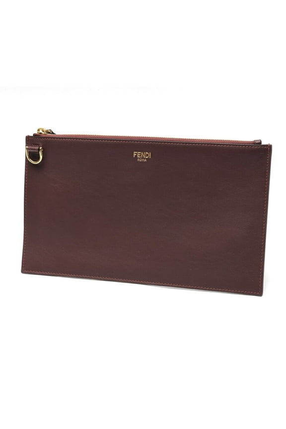 Pre-Owned FENDI Flat Baguette Clutch Bag Medium 8N0149 Leather Bordeaux S-160070