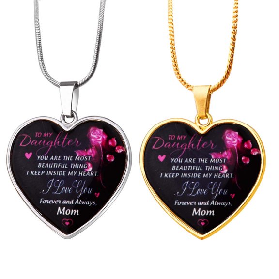 Isvgxsz Easter Gift Set Clearance 'To My Daughter' Stainless Steel Necklace Peach Heart Pendant Gift for Daughter Bedroom Decor