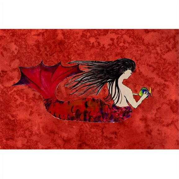 Carolines Treasures 8726PLMT Black Haired Mermaid On Red Fabric Placemat
