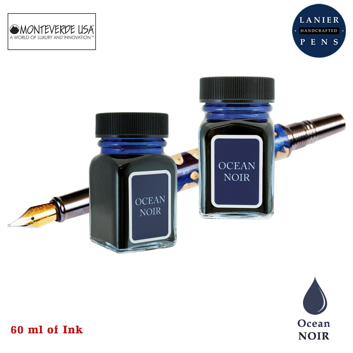 Monteverde 60ml Noir Fountain Pen Ink Bottle (30ml Ocean Noir G309ON Ink Bottle - Pack of 2)