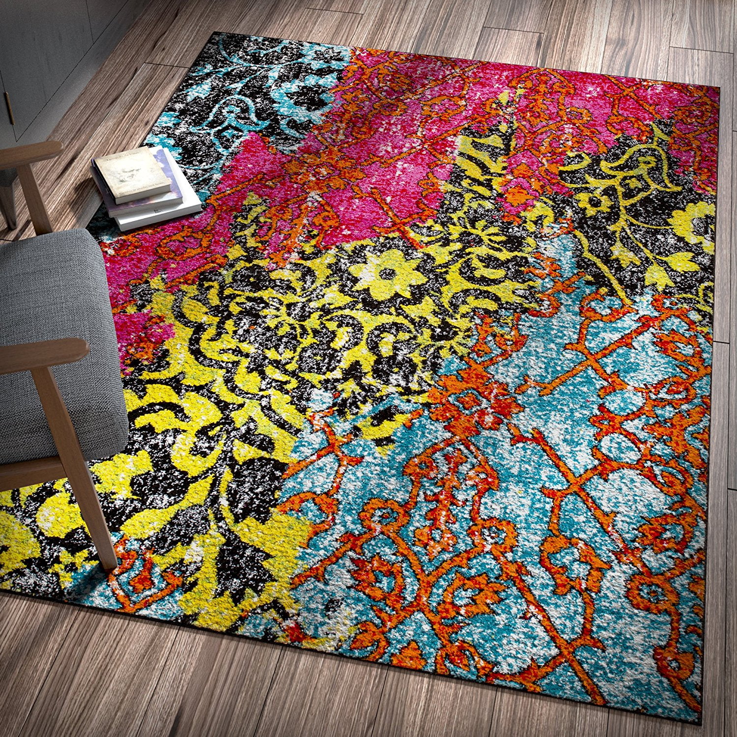 Treehouse Bohemian Patchwork Multi Pink Red Yellow Blue Orange Green Treehouse Bohemian Patchwork Multi Pink Red Yellow Blue Orange Green Black Oriental Damask 5 X 7 3 Area Rug Thick Soft Plush Shed Free Easy