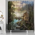 thumbnail image 2 of Natural Scenery Lake House Shower Curtain Sets, Wooden Cabin Pine Tree in Magic Forest, Waterproof Fabric Bath Curtain Bathroom Accessories Decor Set with Hooks, 69X70 inches, 2 of 3