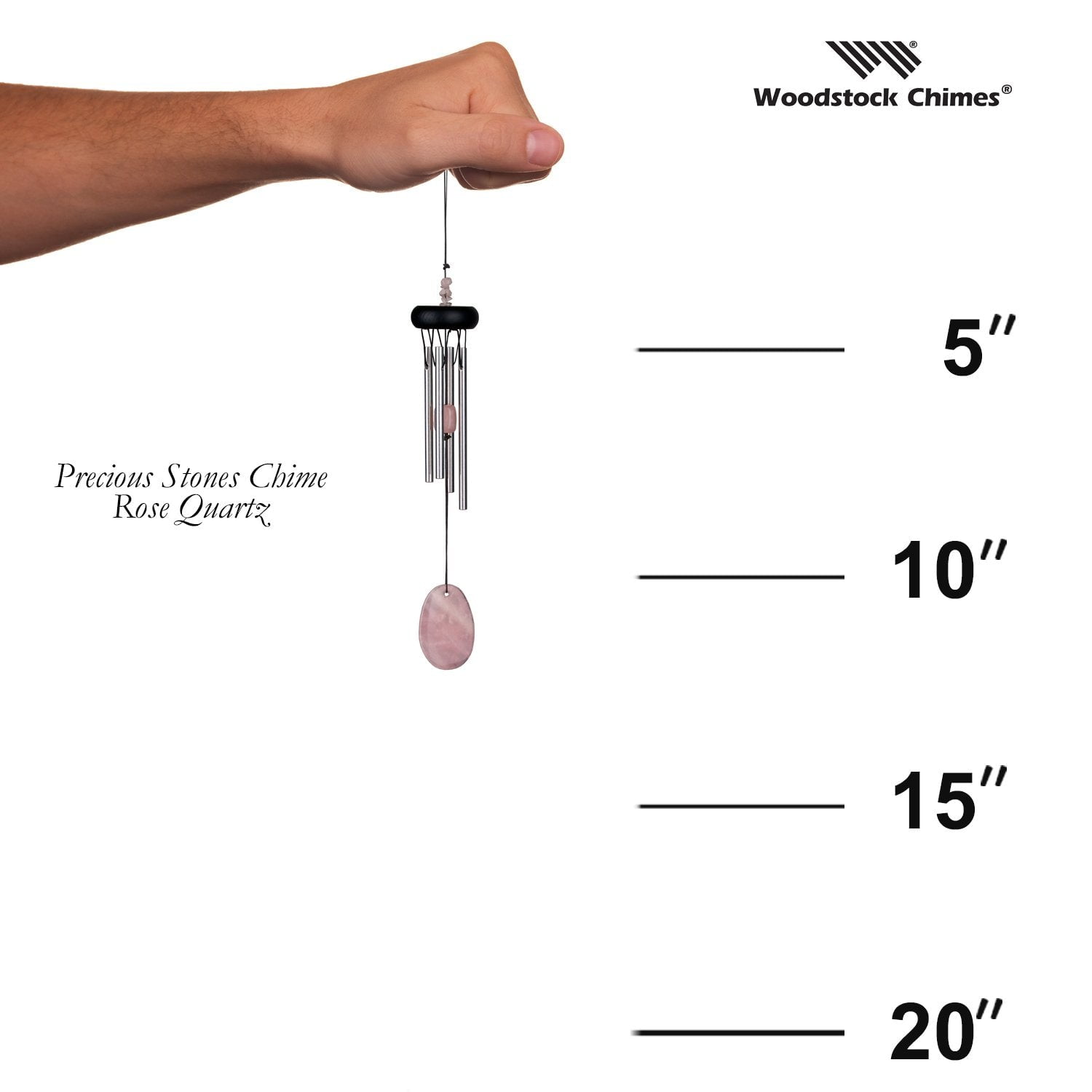 Woodstock Windchimes Precious Stones Chimes Rose Quartz, Wind Chimes For Outside, Wind Chimes For Garden, Patio, and Outdoor Décor, 12"L