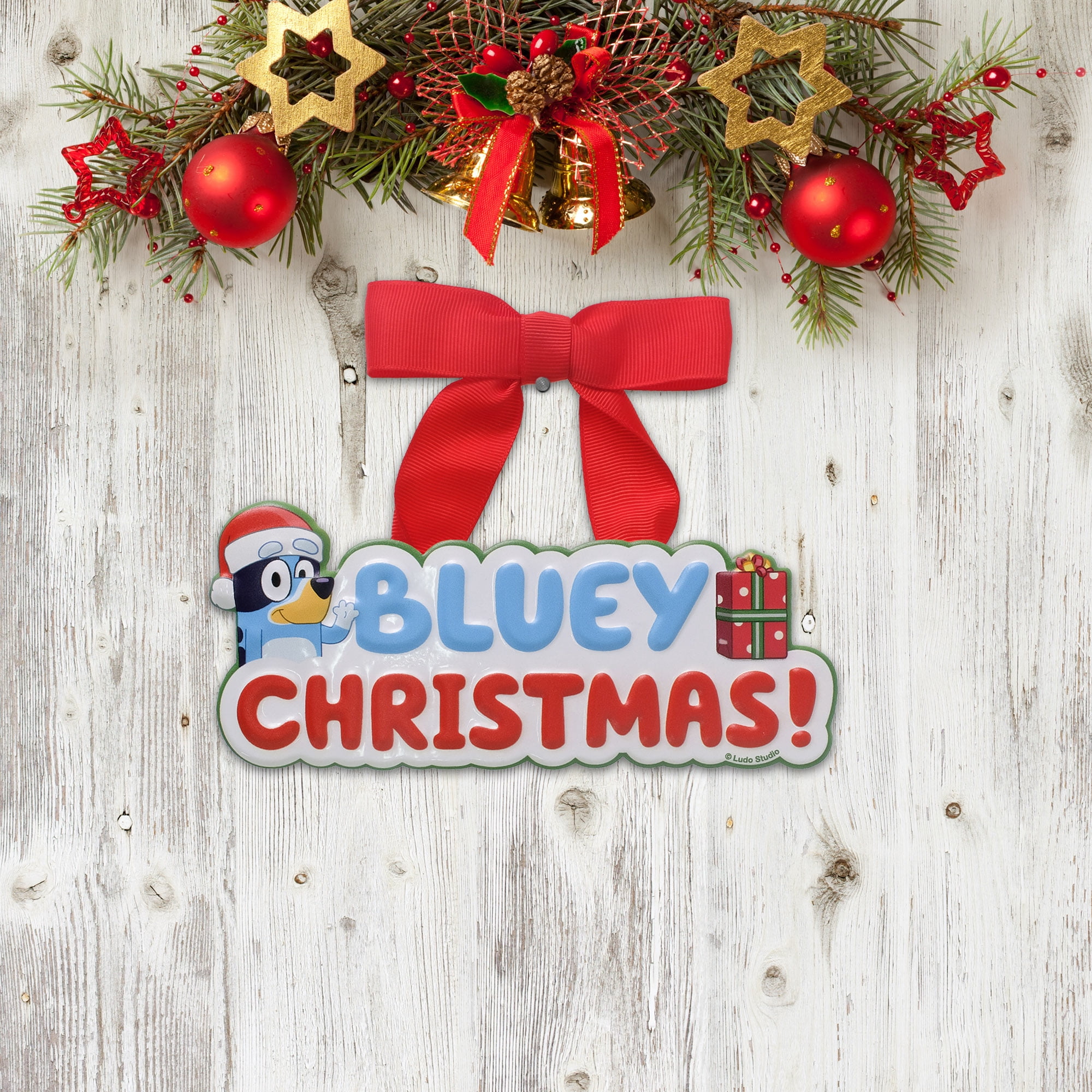 Bluey 6 Inch Metal Christmas Ribbon Sign