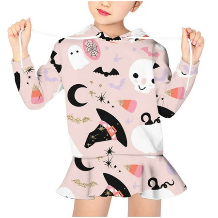 

Mchoice 1-11 Years Girls Fall Clothes Oversized Sweatshirt Pullover Hoodie Children Long Sleeve Shirt Cute Cartoon Print Dress on Clearance