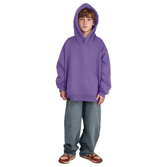 SGMVNU Boys Hoodies Pullover Vintage Hooded Sweatshirt 5-6 Years Washed Hoodie Oversized Long Sleeve Sweatshirt Fashion Streetwear Purple