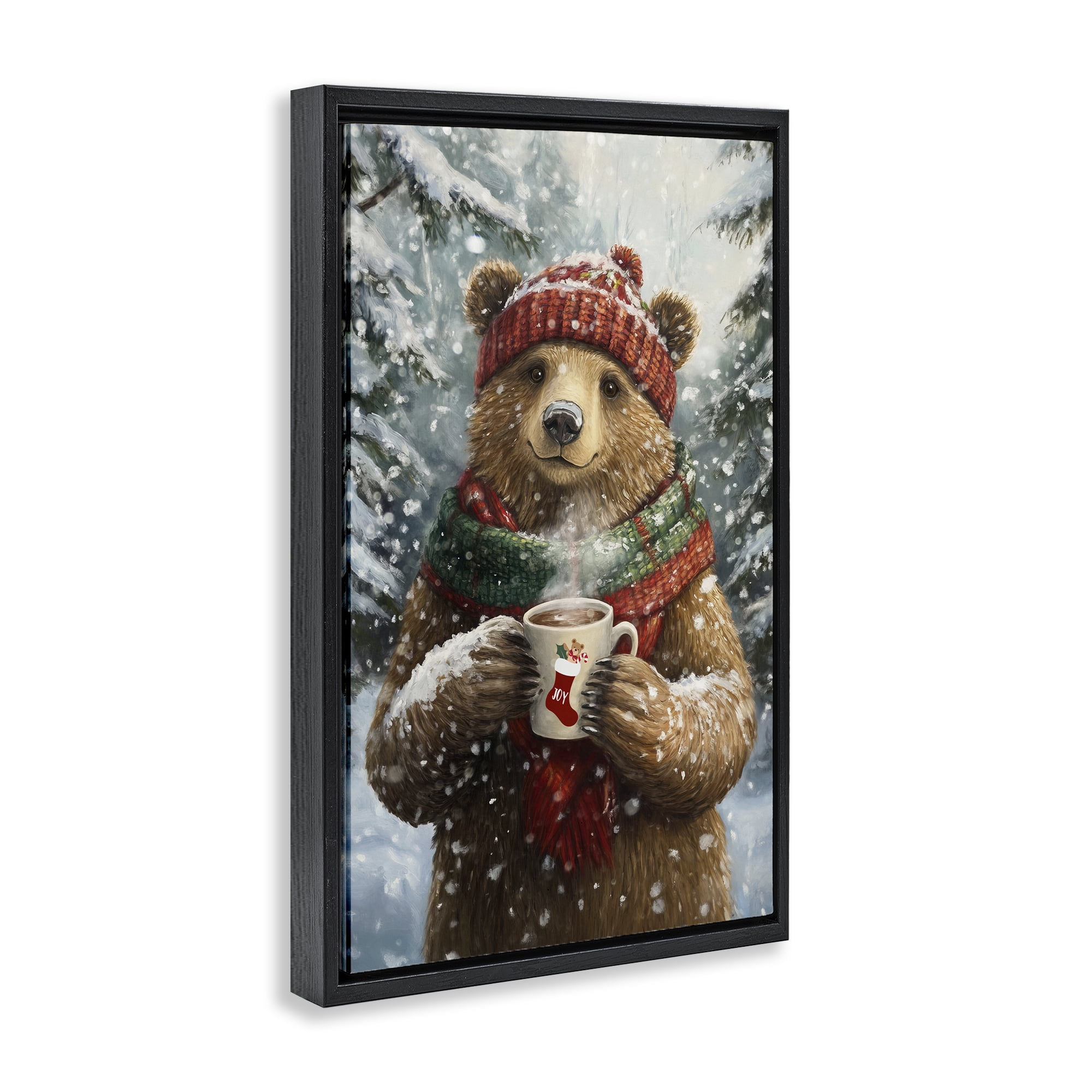 Stupell Industries Christmas Cocoa Bear Black Framed Floater Canvas Wall Art, design by Tina LeCour