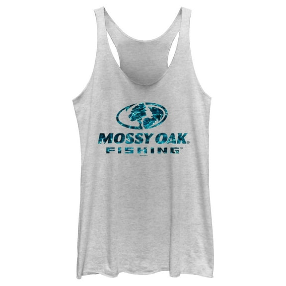 Women's Mossy Oak Blue Water Fishing Logo  Racerback Tank Top White Heather X Large