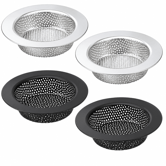 Hemivara 4 Pack Kitchen Sink Strainer, 4.4 in Stainless Steel Sink Drain Strainer Basket, Wide Rim Food Catcher, 2 Silver 2 Black