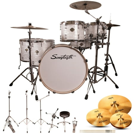 Sawtooth Command Series 6-Piece Drum Set with 24" Bass Drum, Hardware & Zildjian ZBT Cymbals, White Oyster ( box 1 of 3)