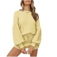 thumbnail image 1 of Babysbule Womens Fall Plus Top Sets Sales Women's Fashionable Solid Color Lantern Long Sleeved Patchwork Drawstring Straight Shorts Casual Set, 1 of 6