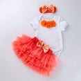 thumbnail image 5 of Huowey Girls Baby Toddler Birthday Clothes Sets 3 Piece Outfit Short Sleeve Letter Print Crewneck Romper Jumpsuit Sequin Tutu Skirts With Headband Cute Spring Party Dailywear,Orange2,0-3 Months, 5 of 6