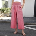 thumbnail image 7 of Women's Gingham Plaid Wide Leg Palazzo Pants Elastic High Waist Cropped Lounge Trousers with Side Pockets for Casual Daily Wear Hot Pink XL, 7 of 7