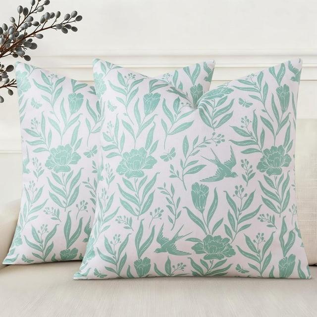 linely Floral Throw Pillow Covers 20"x20"" Set of 2, Rust Vintage Block Print Linen Fall Pillow Covers, Rustic Neutral Toile Farmhouse Decorative Square Pillowcases for Couch Sofa