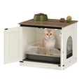 thumbnail image 4 of Hzuaneri 23.6 inch Cat Litter Box Enclosure, Hidden Litter Box Furniture Cabinet with Cushion for Cat, Wooden Cat House Reversible Entrance Left or Right Side, Rustic White and Brown, 4 of 10