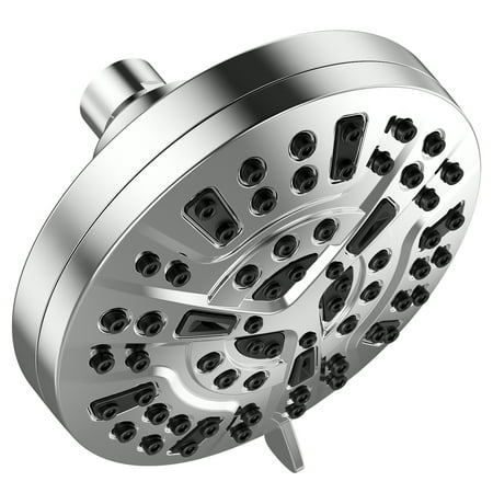 8-mode high pressure shower head, premium high flow fixed showerhead with anti-clogging silicone nozzles, 5.2 inch luxury modern showerhead with adjustable angle, polished chrome (2.5 gpm)