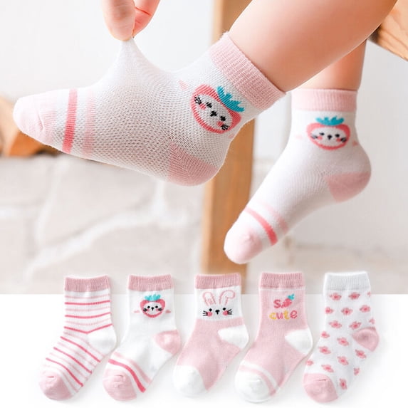Toddler Baby Socks - Summer Thin Breathable Mesh Mid-Calf Short Ankle Socks, Combed Cotton Boys' and Girls' Socks 5-Pair Packs