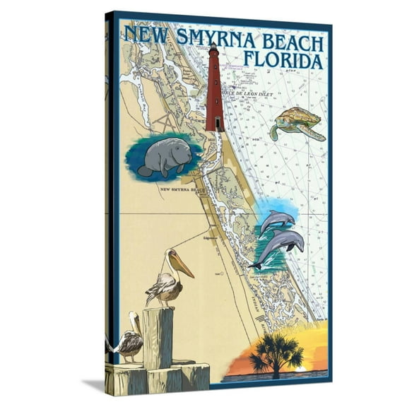 Art.com New Smyrna Beach, Florida - Nautical Chart Stretched Canvas Print Wall Art by Lantern Press, 24" x 36"