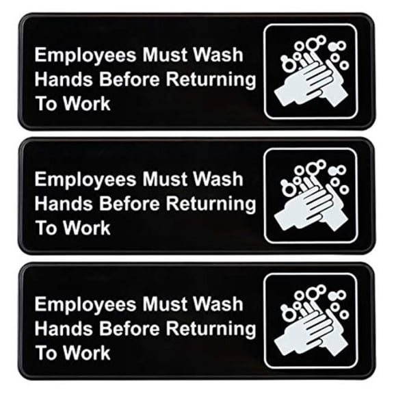 9 x 3 in. Employees Must Wash Hands Indoor Wall Sign, Black & White
