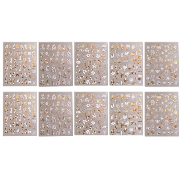 10 hojas de pegatinas de platino para decoración de uñas, calcomanías para uñas acrílicas falsas, dijes decorativos para mujeres