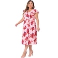 thumbnail image 3 of DARING DIVA Women's Plus Size Floral Ruffle Short Sleeves Tie Back V Neck Dress 1X Pink, 3 of 6