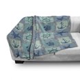 thumbnail image 3 of Ships Wheel Soft Flannel Fleece Throw Blanket, Nautical Patchwork Pattern Rope Starfish Sailing Ship Anchor and Helm, Cozy Plush for Indoor and Outdoor Use, 70" x 90", Turquoise Navy, by Ambesonne, 3 of 6