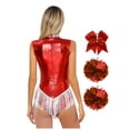 thumbnail image 2 of XUNZOO Women's Metallic Dance Outfits for Cheer Leader Uniform Stage Performance Cheerleading Costume Red XL, 2 of 7