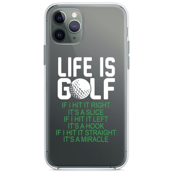 DistinctInk Clear Shockproof Hybrid Case for iPhone 13 (6.1" Screen) - TPU Bumper Acrylic Back Tempered Glass Screen Protector - Life is Golf Slice Hook Straight Miracle