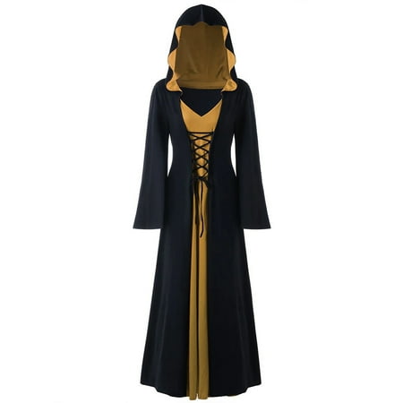 

Women s Vintage Gothic Dress with Hood Renaissance Medieval Costume Corset Dress Dress Halloween Lace Up Dresses