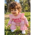 thumbnail image 4 of RUINIXCW Auntie's Bestie Toddler Baby Girl Spring Fall Winter Outfit Newborn Infant Girl Clothes Waffle Stripe Long Sleeve Sweatshirt Flare Pants Set, 4 of 10