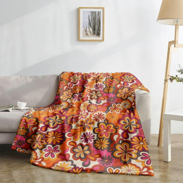 Retro Floral Blanket Vintage Daisy Flower Pattern Boho Throw