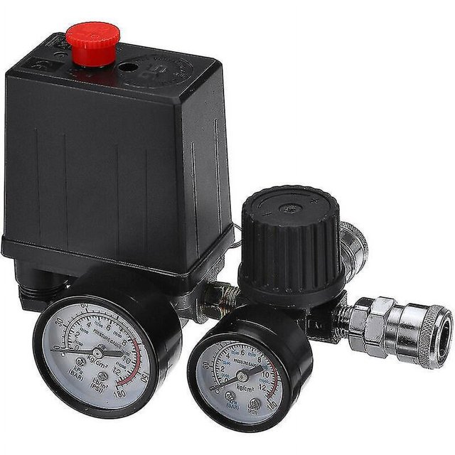Medidores reguladores de válvula de control del interruptor de presión del compresor de aire de 220v 0-180psi con conector rápido (220v) (hy)