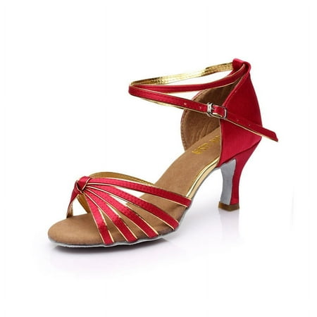 

Shang Lisa Latin Dance Shoes Women‘s Adult Ballroom Dance GB Dance Shoes Soft Sole High Heel Knot Dance Shoes
