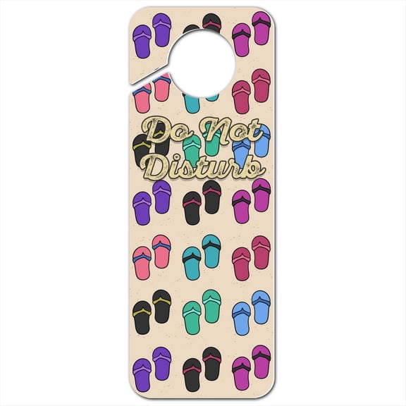 Fun Colorful Flip Flops on Sand Pattern Plastic Door Knob Hanger Sign