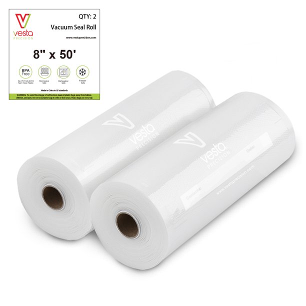 Vesta Precision Vacuum Sealer Rolls 8"x50' 2 Pack Clear and