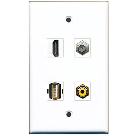 RiteAV - 1 Port HDMI 1 Port RCA Yellow 1 Port Coax Cable TV- F-Type 1 Port USB A-A Wall Plate
