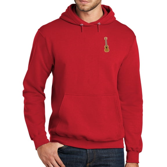 Mens UKULELE UKE Patch Hoodie Sweatshirt, XL Red