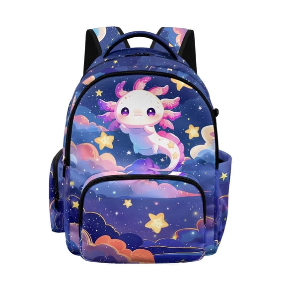 Xixirimido Axolotl Stars Galaxy Print Kids Backpack for Girls Elementary Students Bookbag Middle High School Bag Lightweight Backpacks Laptop Bag 17"