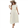 thumbnail image 2 of Conjunto de Falda de Verano para Mujer, 2 Piezas, Top de Corta, Cintura Elástica, Vestido con Bolsillos, Color Cremoso L, 2 of 9
