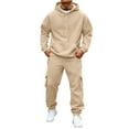 thumbnail image 3 of Hearthz Men's Sweatshirt Suit 2 Piece Outfit Drawstring Fleece Oversized Sweatshirt Jogger Sweatpants Winter Men Sweatsuits, 3 of 9